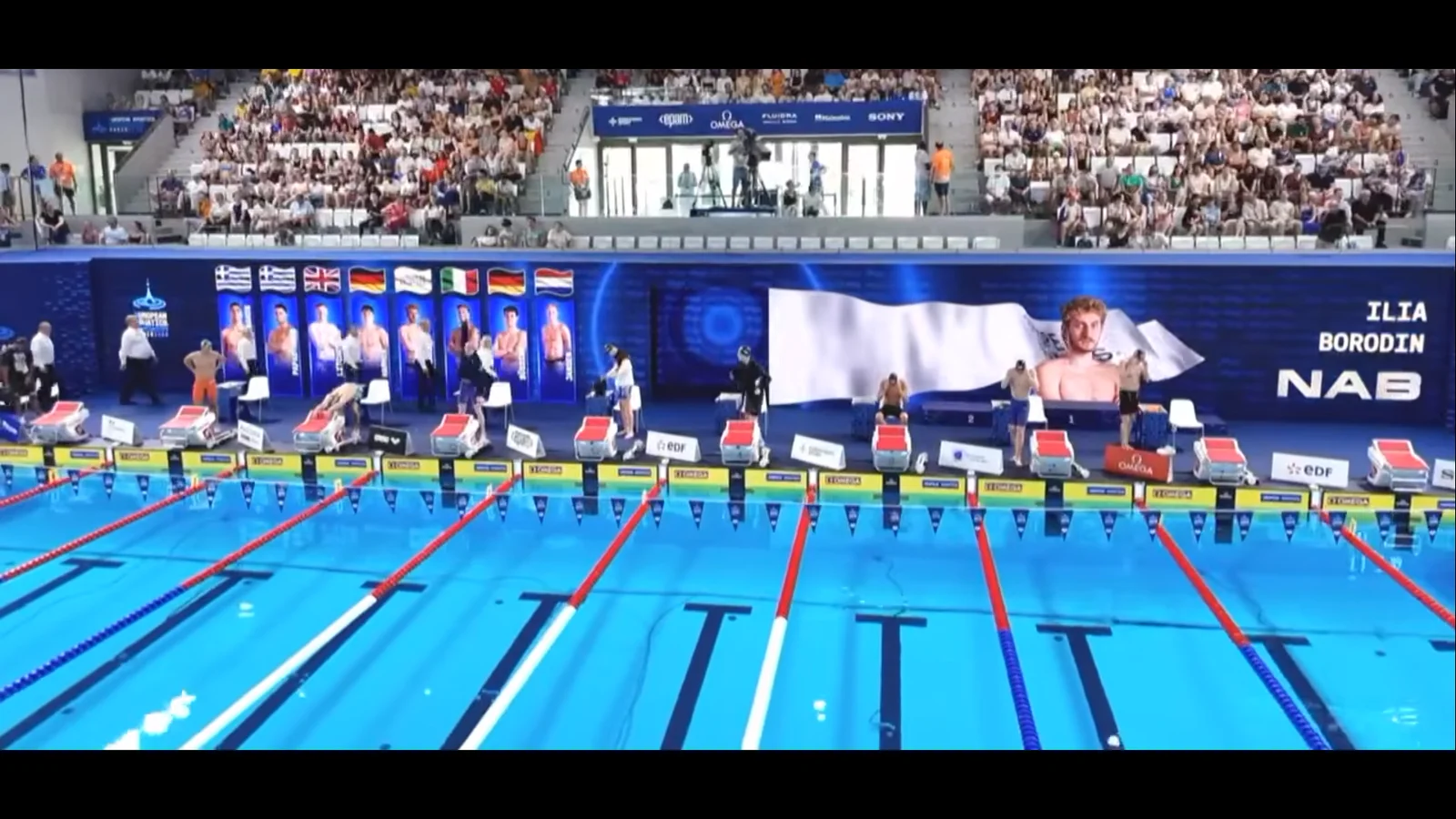 Swimmer introduction with neutral athlete flag